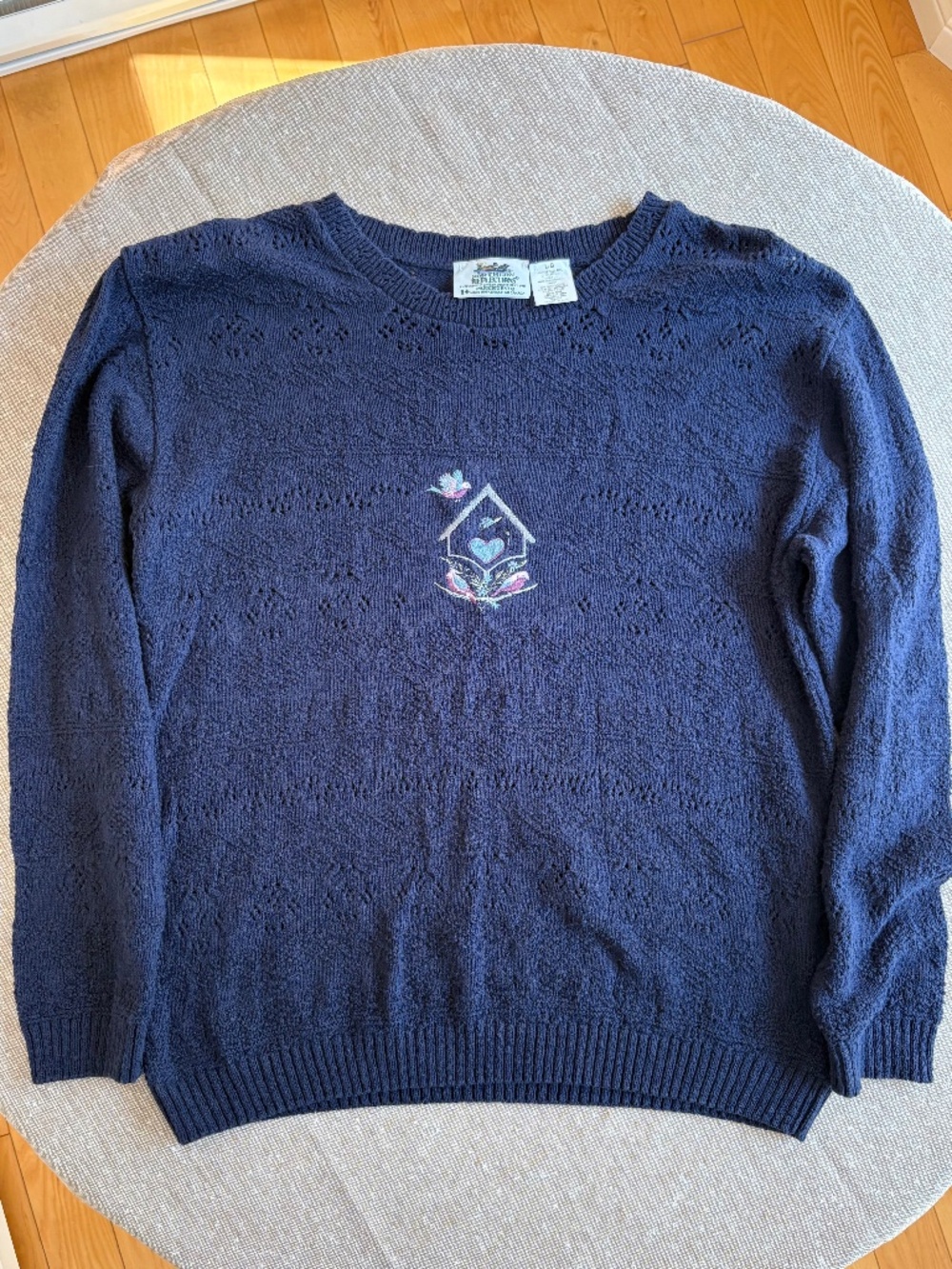 VTG Northern Reflections Parkhurst Knit Sweater Embroidered Birdhouse Sz Lg